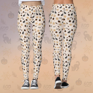 Cute Black Cat Pumpkin Halloween Pattern Leggings