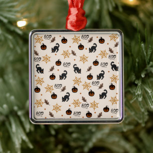 Cute Black Cat Pumpkin Halloween Pattern Metal Ornament