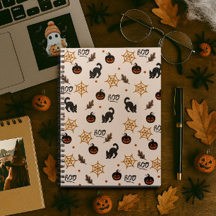 Cute Black Cat Pumpkin Halloween Pattern Notebook