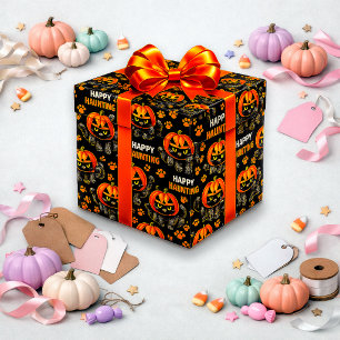 Cute Black Cat Pumpkin Halloween Wrapping Paper