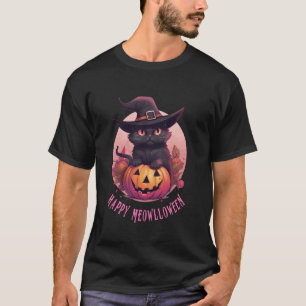 Cute Black Cat Pumpkin Happy Meowlloween Full Moon T-Shirt