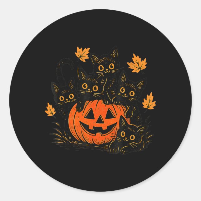 Cute Black Cat Pumpkin Jack O Lantern Kitty Funny Classic Round Sticker (Front)