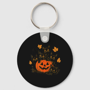 Cute Black Cat Pumpkin Jack O Lantern Kitty Funny Keychain