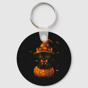 Cute Black Cat Pumpkin Season Fall Autumn Keychain