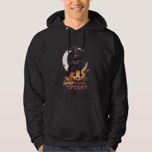 Cute Black Cat Pumpkin Sweet Spooky Crescent Moon  Hoodie
