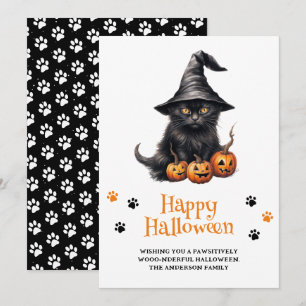 Cute Black Cat Pumpkins Happy Halloween Holiday Card