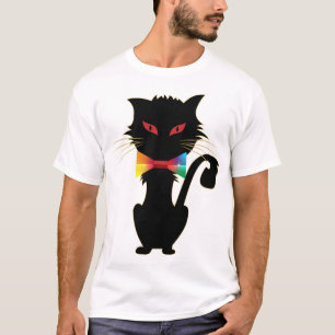 Cute Black Cat Red Eyes Rainbow Colors Artwork T-Shirt