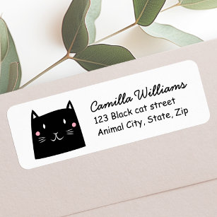 Cute black cat return address label