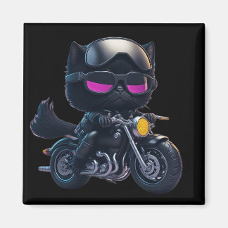 Cute Black Cat Riding Motorcycle Magnet