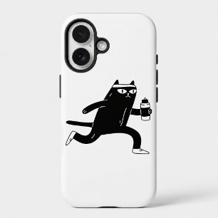 Cute Black Cat Running Workout Fitness iPhone 16 Case