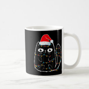 Cute Black Cat Santa Christmas Lights Meow Kitty K Coffee Mug