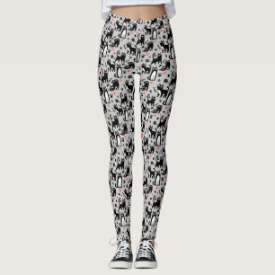 Cute Black Cat Seamless Pattern On A Light Gray Leggings