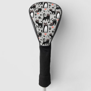 Cute Black Cat Seamless Pattern On A Light Grey Golf Head Cover