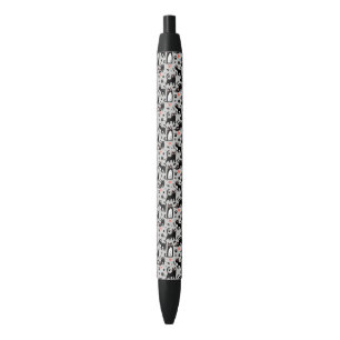 Cute Black Cat Seamless Pattern On A Light Grey Ink Pen