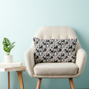 Cute Black Cat Seamless Pattern On A Light Grey Lumbar Pillow