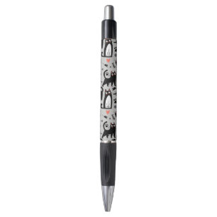 Cute Black Cat Seamless Pattern On A Light Grey Pen