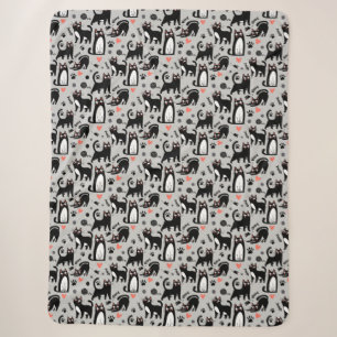 Cute Black Cat Seamless Pattern On A Light Grey Sherpa Blanket
