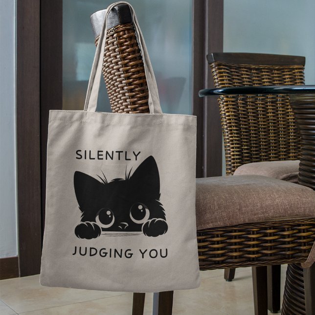 Cute Black Cat Silently Judging You Tote Bag (Creator Uploaded)