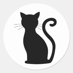 Cute Black Cat Silhouette Fun Black and White Classic Round Sticker