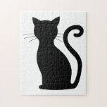 Cute Black Cat Silhouette Fun Black and White Jigsaw Puzzle<br><div class="desc">Cute Jigsaw Puzzle featuring a simple design with a sleek black cat silhouette over a white background.  This fun puzzle is great for the cat lover in your life.</div>