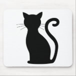 Cute Black Cat Silhouette Fun Black and White Mouse Pad<br><div class="desc">Sleek black cat silhouette on white,  perfect for the girly girl or cat lover.  Click "customize" to change the background colour.  Add some fun to your work desk with this cute mousepad.</div>