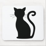 Cute Black Cat Silhouette Fun Black and White Mouse Pad<br><div class="desc">Sleek black cat silhouette on white,  perfect for the girly girl or cat lover.  Click "customize" to change the background colour.  Add some fun to your work desk with this cute mousepad.</div>