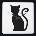 Cute Black Cat Silhouette Fun Black and White Square Wall Clock<br><div class="desc">This square wall clock features a simple design with a sleek and slender black cat and is numberless. Makes a great gift for the cat lover.</div>