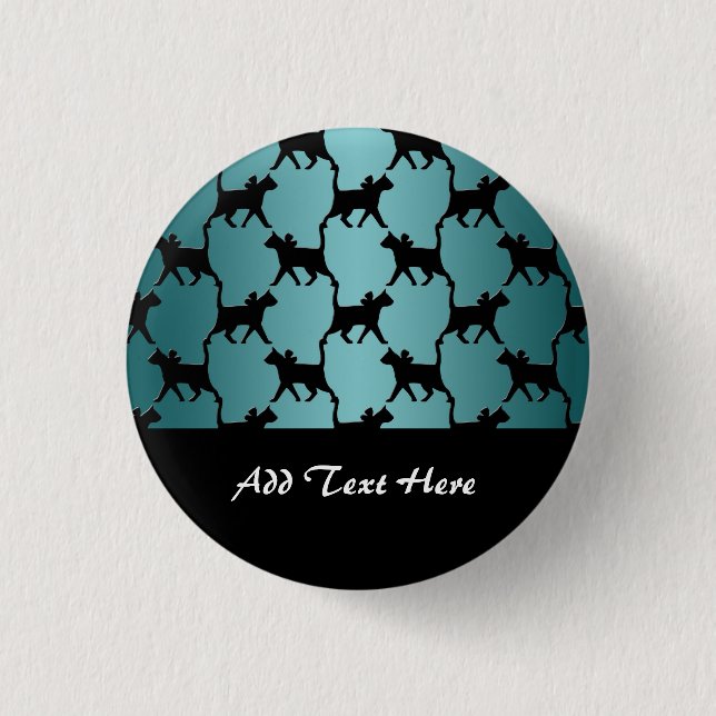Cute Black Cat Silhouette Pattern on Teal 1 Inch Round Button (Front)
