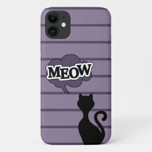 Cute black cat silhouette says meow iPhone 11 case