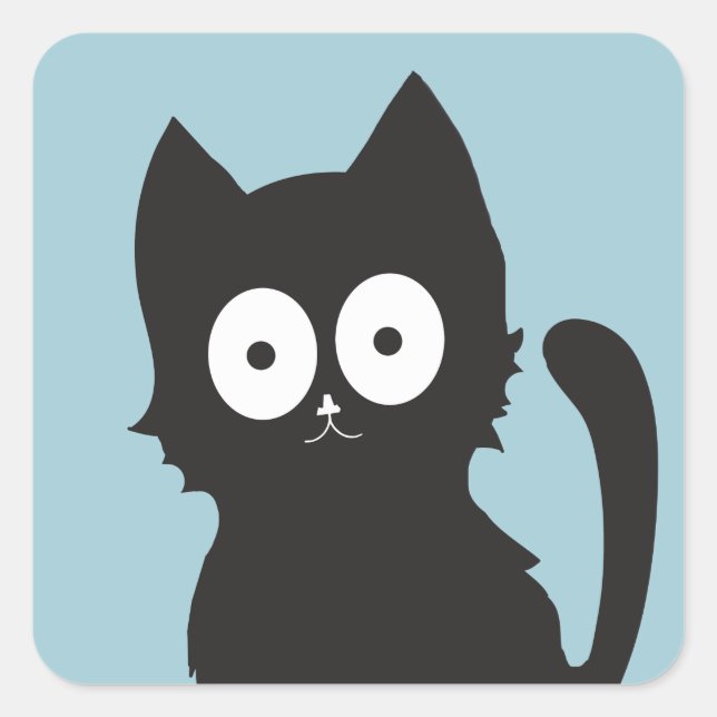 Cute black cat silhouette square sticker (Front)