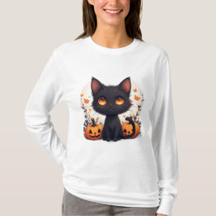 Cute Black Cat Sitting in Jack O Lantern Pumpkin T-Shirt