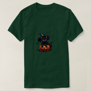 Cute Black Cat Sitting on Pumpkin Halloween T-Shir T-Shirt