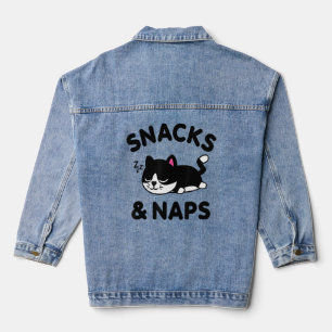 Cute Black Cat Snacks Naps Funny Saying Animal Lov Denim Jacket
