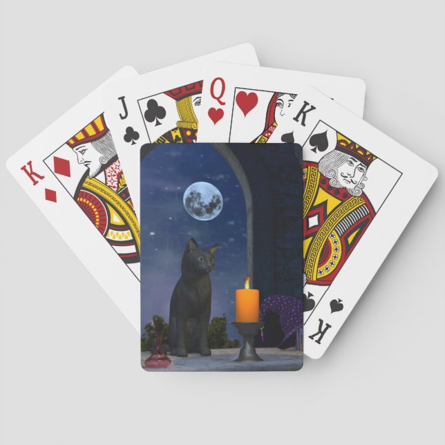 Cute Black Cat Staring at a Candle Playing Cards (Back)