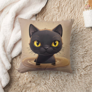 Cute Black Cat Swimming Decorative Art Throw Pillow