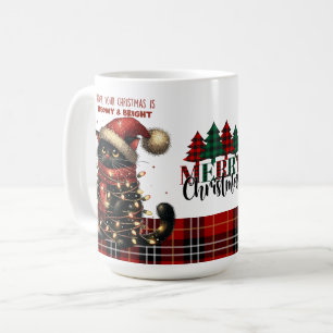 Cute Black Cat Tangled in Christmas Lights  Coffee Mug