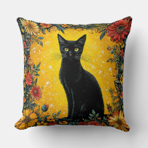 Cute black cat throw pillow