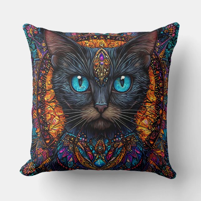 Cute black cat throw pillow (Front)