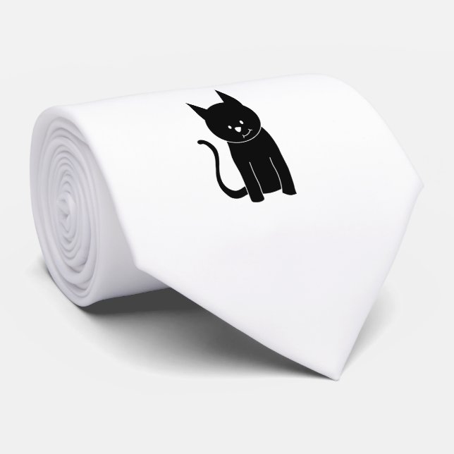 Cute Black Cat Tie (Rolled)
