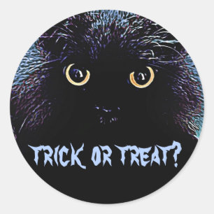 Cute Black Cat Trick or Treat Stickers