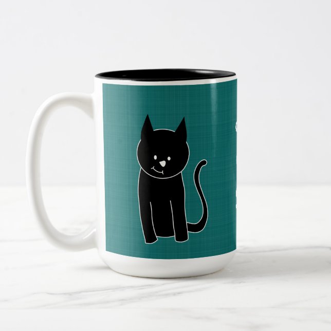 Cute Black Cat Two-Tone Coffee Mug (Left)