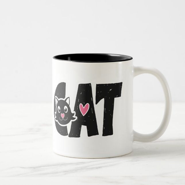 Cute Black Cat Typography Design Two-Tone Coffee Mug (Right)