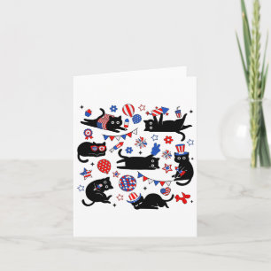 Cute Black Cat Usa Flag Firework Patriotic 4th Of  Card