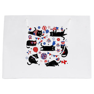 Cute Black Cat USA Flag Firework Patriotic 4th of  Large Gift Bag
