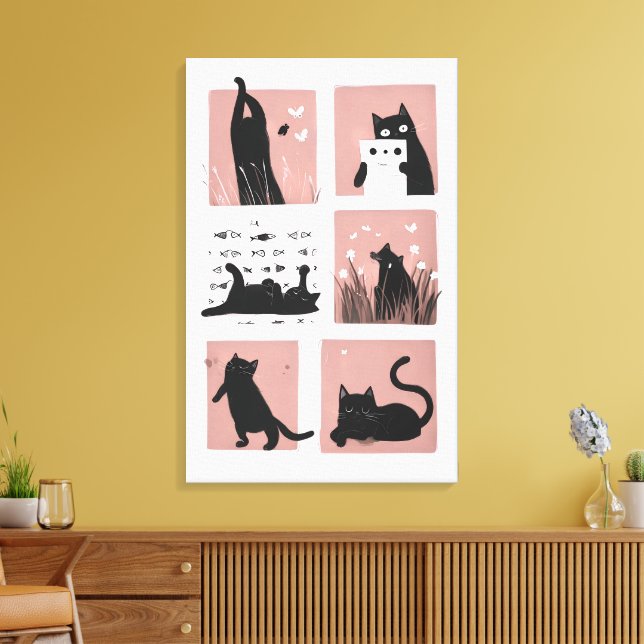 Cute Black Cat Wall Art Canvas Print (Insitu(LivingRoom))