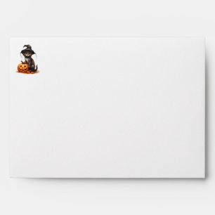 Cute Black Cat wearing a Witches Hat with Pumpkin Envelope