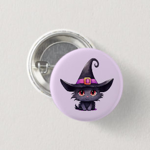 Cute Black Cat Wearing a Witch's Hat 1 Inch Round Button