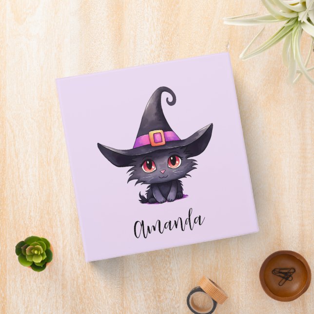  Cute Black Cat Wearing a Witch's Hat Binder (In Situ)