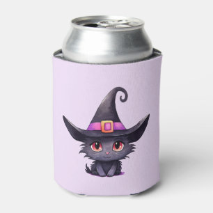 Cute Black Cat Wearing a Witch's Hat Can Cooler