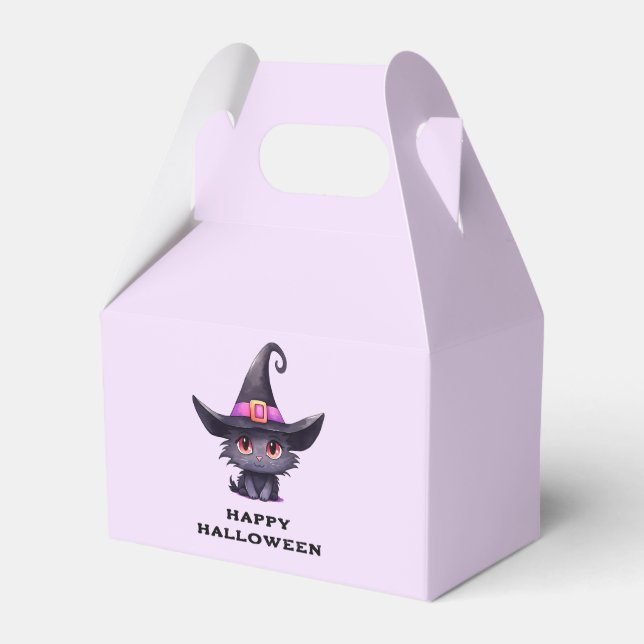 Cute Black Cat Wearing a Witch's Hat Favor Box (Front Side)